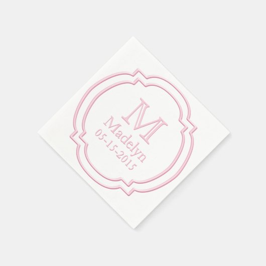 Aangepaste monogram Naam Datum Witte pasta Roze Li Servetten (Hoek)