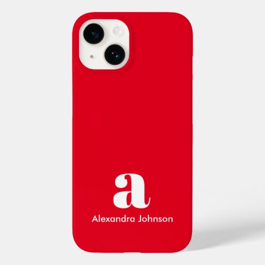 Aangepaste monogram naam Eenvoudig rood modern Case-Mate iPhone Case (Achterkant)