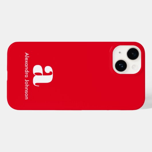 Aangepaste monogram naam Eenvoudig rood modern Case-Mate iPhone Case (Achterkant (horizontaal))