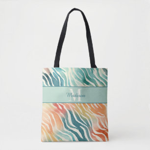 Aangepaste monogram naam Elegant gedempt veelkleur Tote Bag