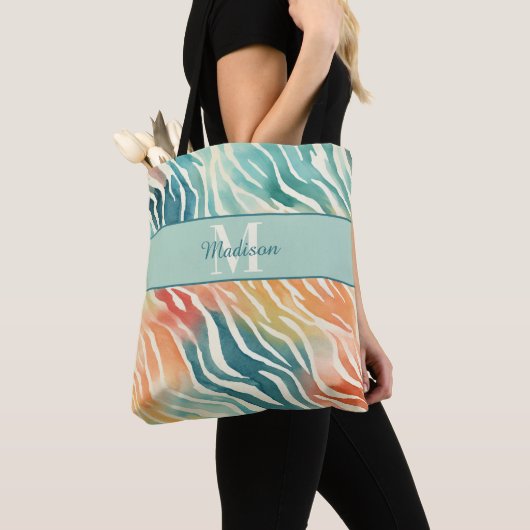 Aangepaste monogram naam Elegant gedempt veelkleur Tote Bag (Dichtbij)