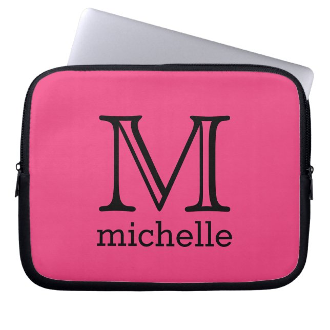 Aangepaste monogram, naam en kleur laptophoezen laptop sleeve (Voorkant)