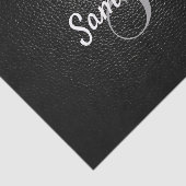 Aangepaste monogram naam Faux Black Leather Textur Tissuepapier (Detail)