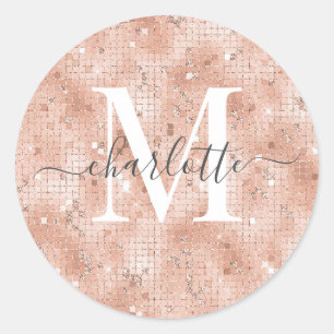 Aangepaste monogram naam Faux Roos Gold Glitter Fo Ronde Sticker