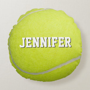 Aangepaste monogram Naam Gele Tennis Ball Rond Kussen