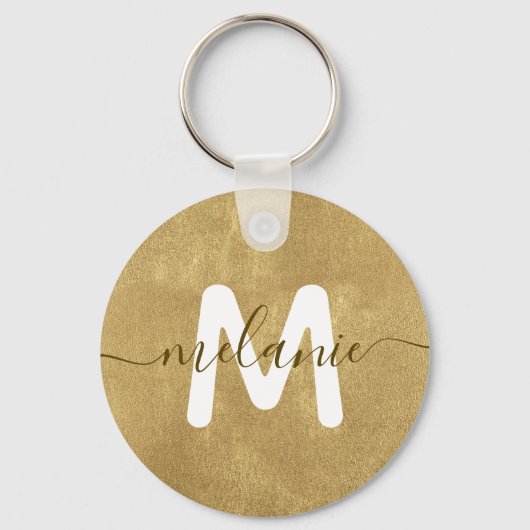 Aangepaste monogram naam Gold Foil Luxe Sleutelhanger (Achterkant)