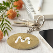 Aangepaste monogram naam Gold Foil Luxe Sleutelhanger (Zijkant)