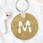 Aangepaste monogram naam Gold Foil Luxe Sleutelhanger