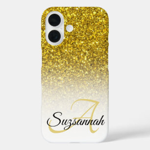Aangepaste monogram naam Gold Glitter Ombre iPhone 16 Hoesje