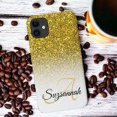 Aangepaste monogram naam Gold Glitter Ombre Case-Mate iPhone Case