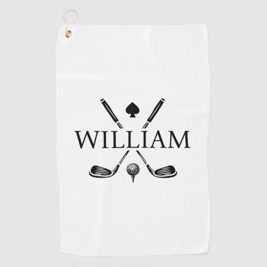 Aangepaste monogram naam Golf Clubs Ace Golf Balls Golfhanddoek (Voorkant)