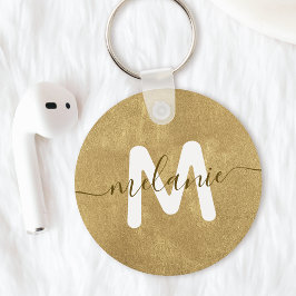 Aangepaste Monogram Naam Goud Folie Luxe Sleutelhanger