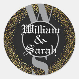 aangepaste Monogram naam goud zwart grijs stijlvol Ronde Sticker