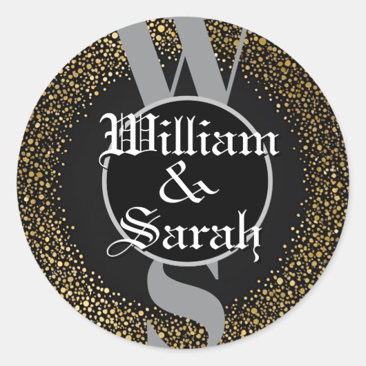 aangepaste Monogram naam goud zwart grijs stijlvol Ronde Sticker (Voorkant)