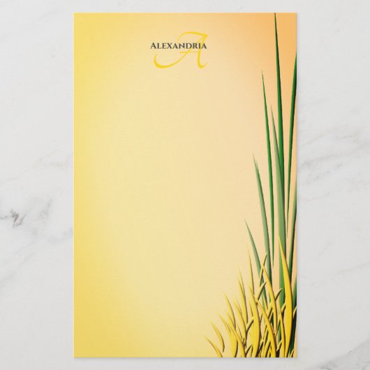 Aangepaste monogram naam Grass Border Station Briefpapier (Voorkant)