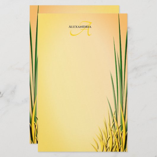 Aangepaste monogram naam Grass Border Station Briefpapier (Voorkant / Achterkant)