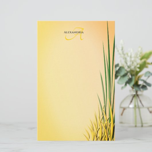 Aangepaste monogram naam Grass Border Station Briefpapier (Staand voorkant)