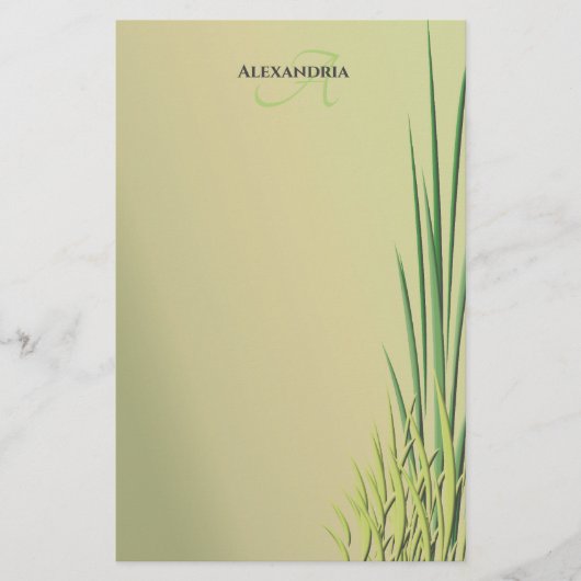 Aangepaste monogram naam Grass Border Station Briefpapier (Voorkant)