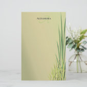 Aangepaste monogram naam Grass Border Station Briefpapier (Staand voorkant)