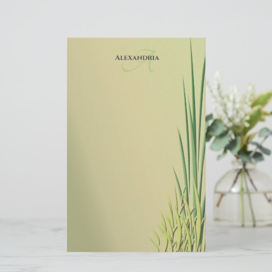 Aangepaste monogram naam Grass Border Station Briefpapier (Staand voorkant)