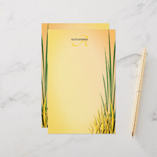 Aangepaste monogram naam Grass Border Stationery Briefpapier