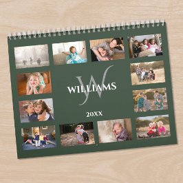 Aangepaste Monogram Naam Groen Foto Kalender