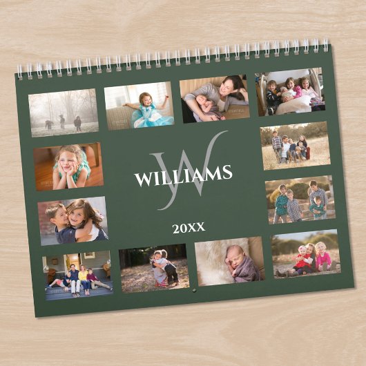 Aangepaste Monogram Naam Groen Foto Kalender