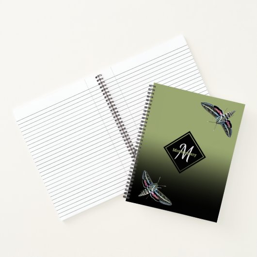 Aangepaste monogram naam groene ombre sphinx Moth Notitieboek (Binnen)