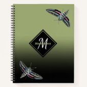 Aangepaste monogram naam groene ombre sphinx Moth Notitieboek (Voorkant)