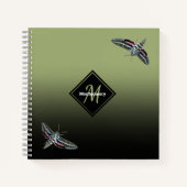 Aangepaste monogram naam groene ombre sphinx Moth Notitieboek (Voorkant)