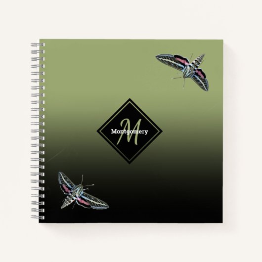 Aangepaste monogram naam groene ombre sphinx Moth Notitieboek (Voorkant)