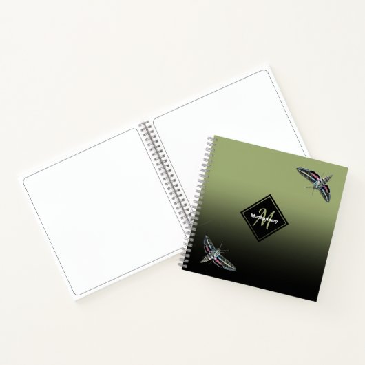 Aangepaste monogram naam groene ombre sphinx Moth Notitieboek (Binnen)