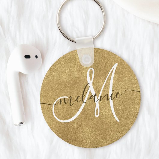 Aangepaste monogram naam handschrift goud folie sleutelhanger