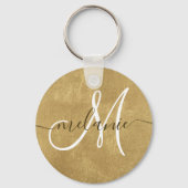 Aangepaste monogram naam handschrift goud folie sleutelhanger (Voorkant)
