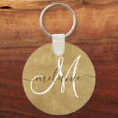 Aangepaste monogram naam handschrift goud folie sleutelhanger (Voorkant)