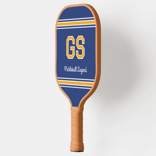 Aangepaste Monogram Naam Initialen Retro Navy Gold Pickleball Paddle (Links)