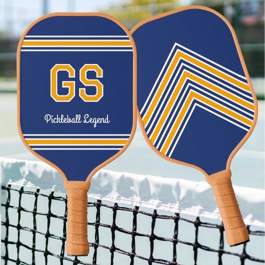 Aangepaste Monogram Naam Initialen Retro Navy Gold Pickleball Paddle