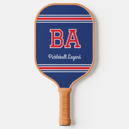 Aangepaste Monogram Naam Initialen Retro Navy Rood Pickleball Paddle (Voorkant)
