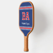 Aangepaste Monogram Naam Initialen Retro Navy Rood Pickleball Paddle (Links)