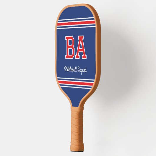 Aangepaste Monogram Naam Initialen Retro Navy Rood Pickleball Paddle (Links)