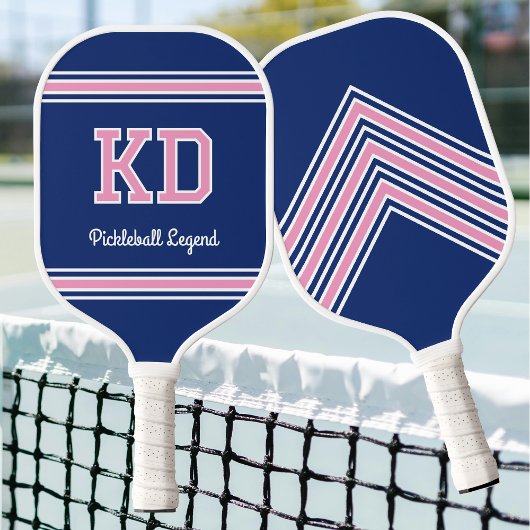 Aangepaste Monogram Naam Initialen Retro Roze Navy Pickleball Paddle