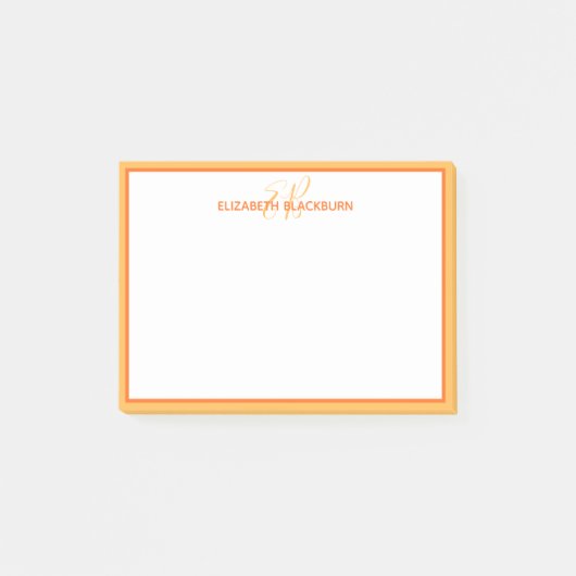 Aangepaste monogram naam initials eenvoudig oranje post-it® notes (Voorkant)