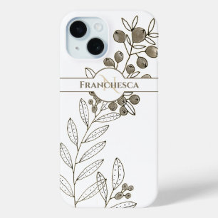 Aangepaste monogram naam laat Khaki Berries Art ov iPhone 15 Case