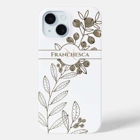 Aangepaste monogram naam laat Khaki Berries Art ov Case-Mate iPhone Case (Achterkant)