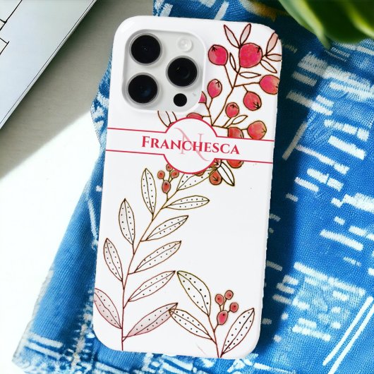 Aangepaste monogram naam laat Oranje bessen kunst Case-Mate iPhone Case