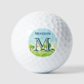 Aangepaste monogram naam landschappelijke baan  golfballen (Voorkant)