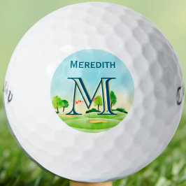 Aangepaste monogram naam landschappelijke baan golfballen