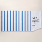 Aangepaste monogram naam Lichtblauw Donkerblauw ge Strandlaken (Voorkant)