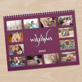 Aangepaste Monogram Naam Magenta Paarse Foto Kalender