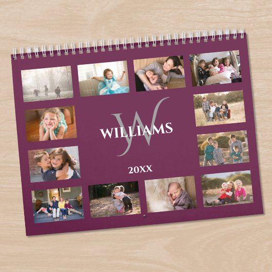Aangepaste Monogram Naam Magenta Paarse Foto Kalender